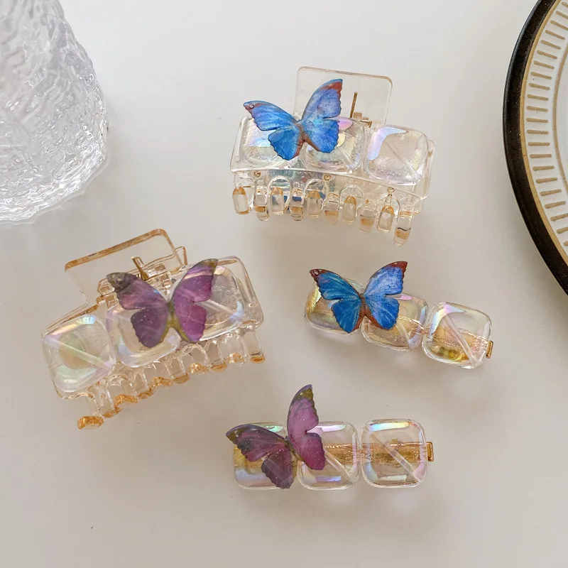 Transparent Colorful Resin Retro Butterfly Duck Bill Clip Creative New Design Sweet 6cm Medium Temperament Headdress Hair Claw