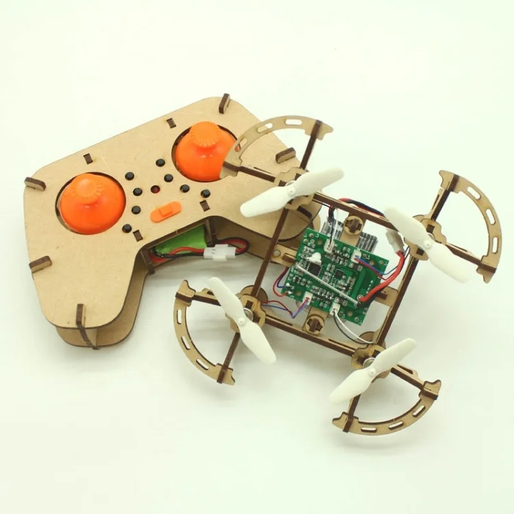 XYQ-1 Aircraft Wooden Drone STEM Education Kids Quadcopter Toy Pocket Aircraft Assemblv Drone Sideward Flicht LED DIY Drone