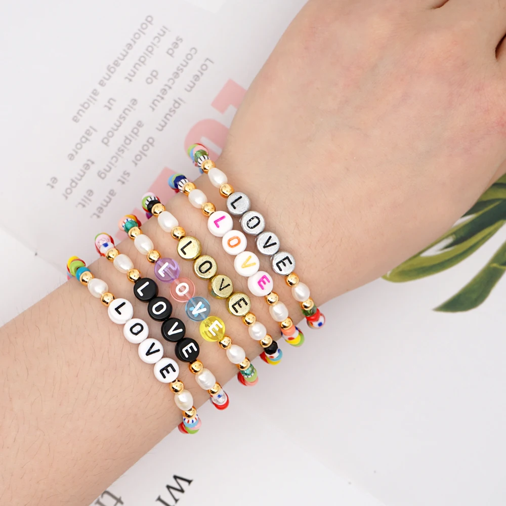 GO2BOHO LOVE Letter Couple Bracelet Romantic Jewelry Colorful CN Beads Love Bracelets For Couples