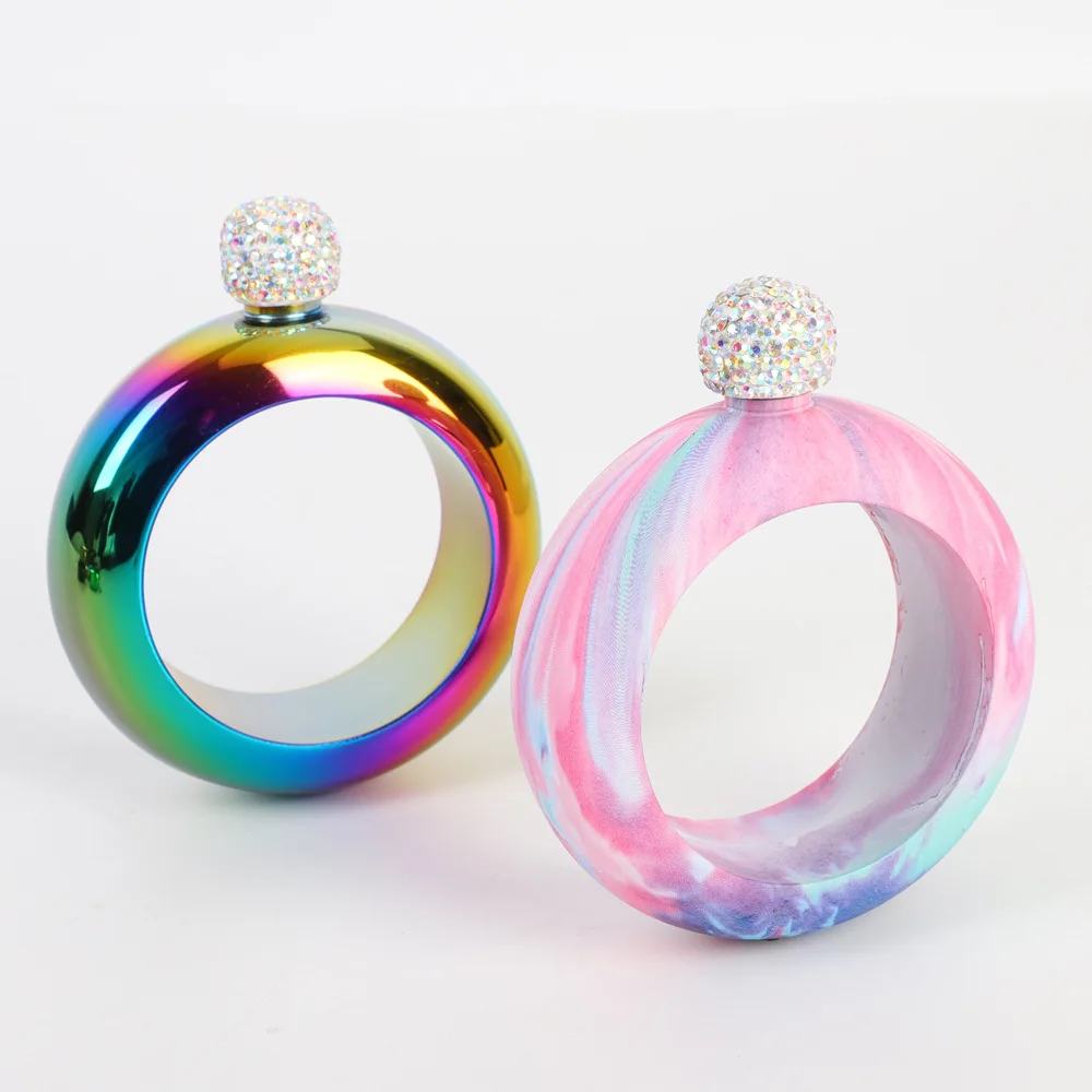 
new style 3.5 oz Colorful Bracelet Shaped Stainless Steel Liquor Alcohol Flask Round Wine Bottle Hip Flask with diamond lid 