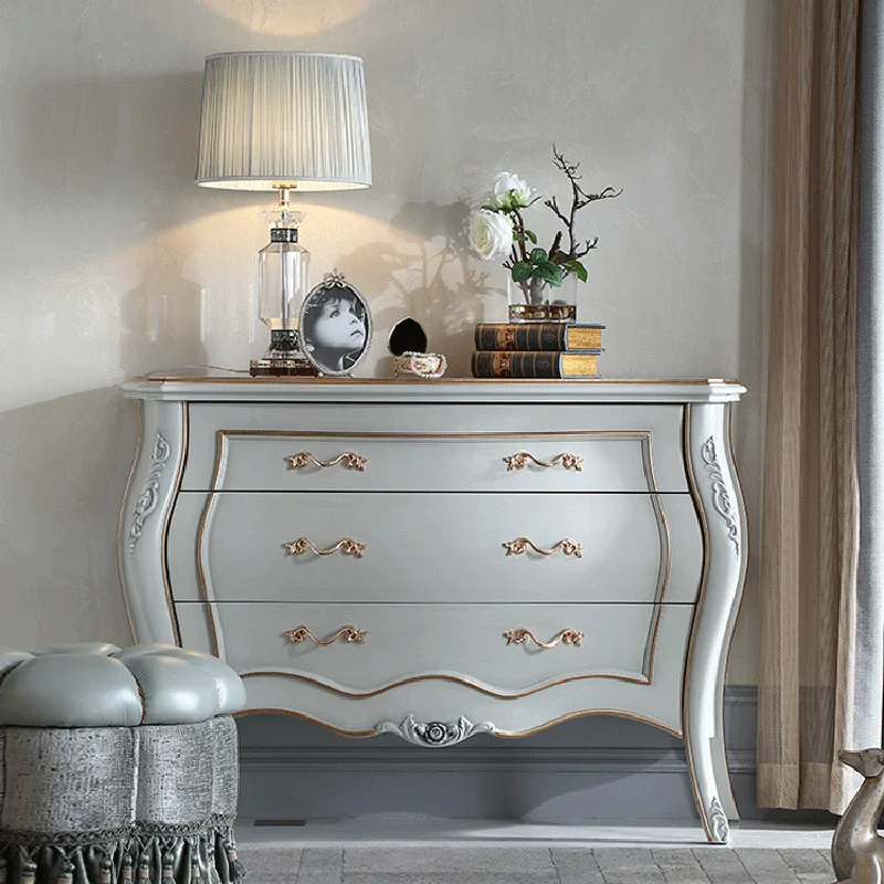 French Style Luxury Chest of Drawers Carved Living Room Furniture Set Classical