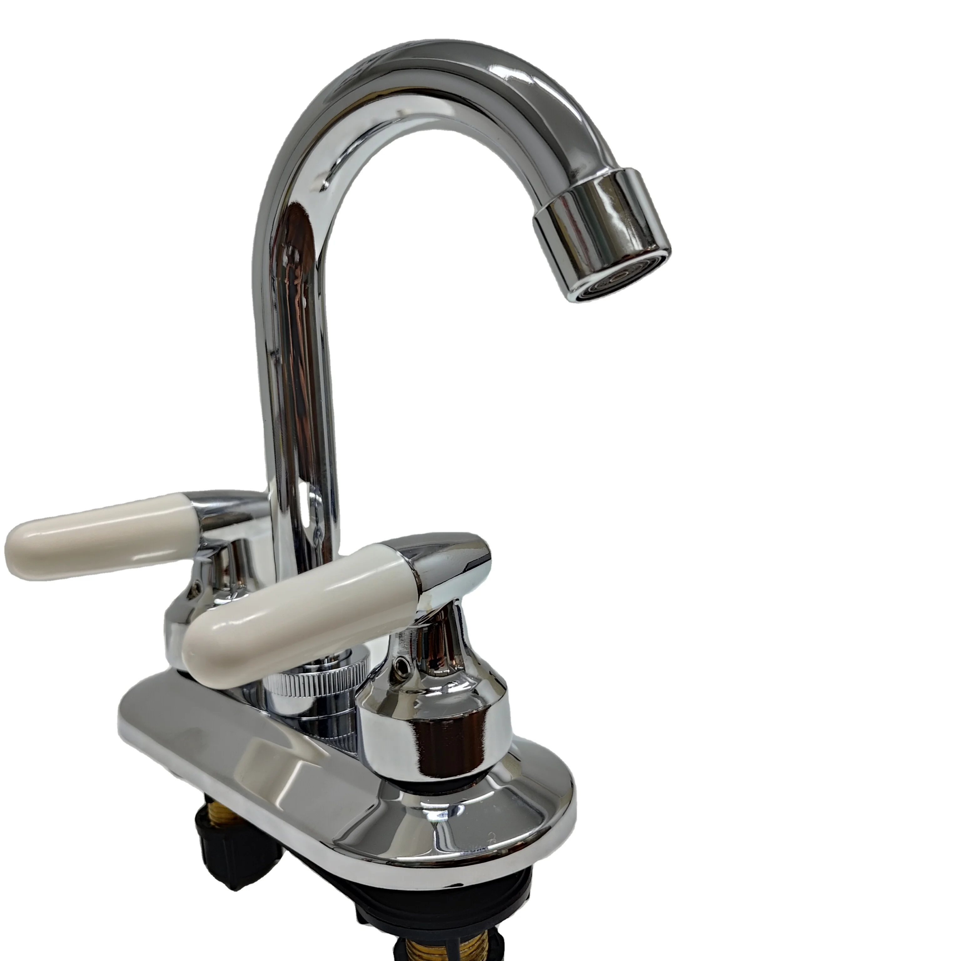 Minwei Hot and Cold Water Tap Mixer Faucet for Kitchen Sink - Deck Mounted 2-Handle Kitchen Faucet with Wall Mount