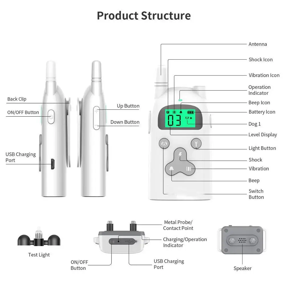 
Factory price no harm electronic shock pet dog training collar 