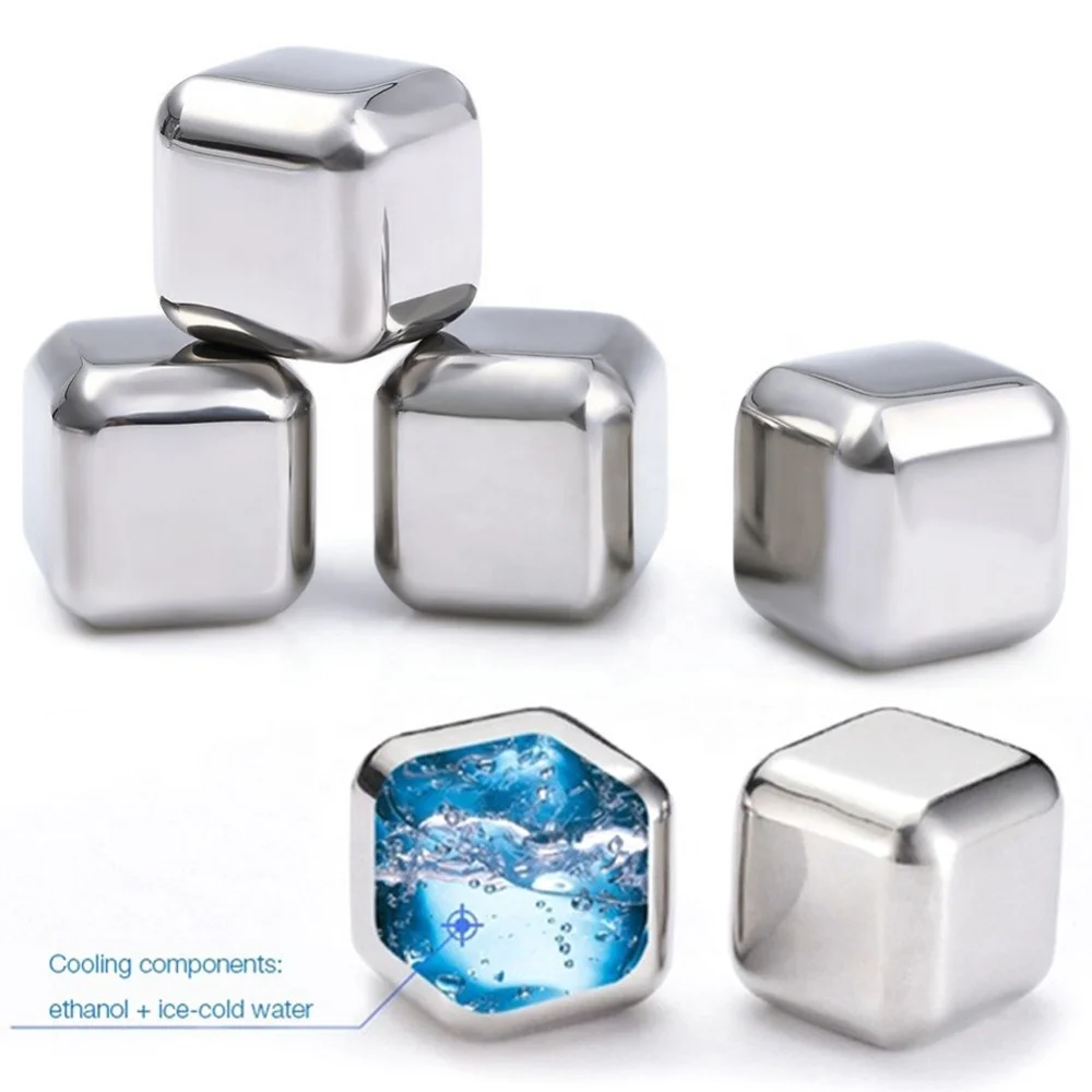 Stainless Steel Ice Grains XL Cube Mold Whiskey Chilling Stone With Tong