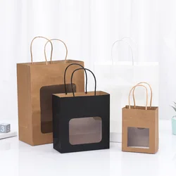 China Manufacturer 100% biodegradable Clear Window Brown Kraft Paper Bags Custom Print Logo