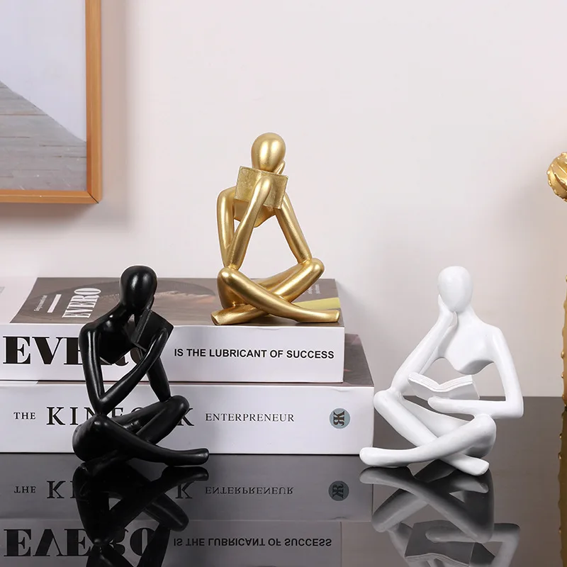 Nordic Home Office Table Ornaments Abstract People Reading Books Figurine Thinker Statue Resin Sculpture