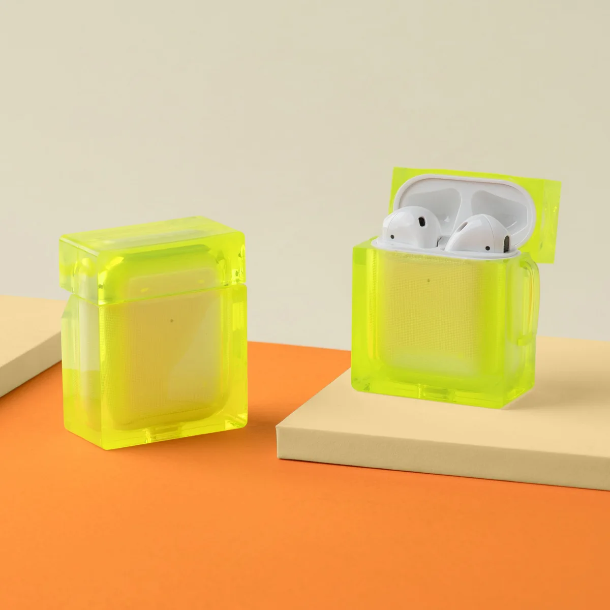 
Fluorescent Bright Transparent Clear Square Shape Cube Solid Candy Color Glossy For Airpods Pro 3 2 1 case cover 