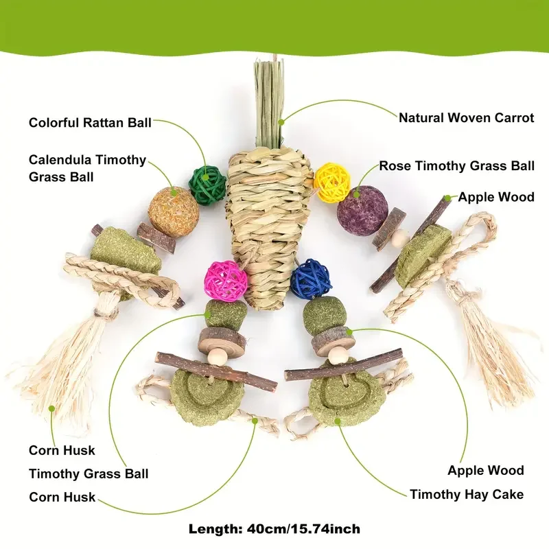 Low-Fat Treats 100%Nature Rabbits Woven Grass Hanging ball chew Toys Treats Teething Play Ball hamster Guinea Pig toy molar