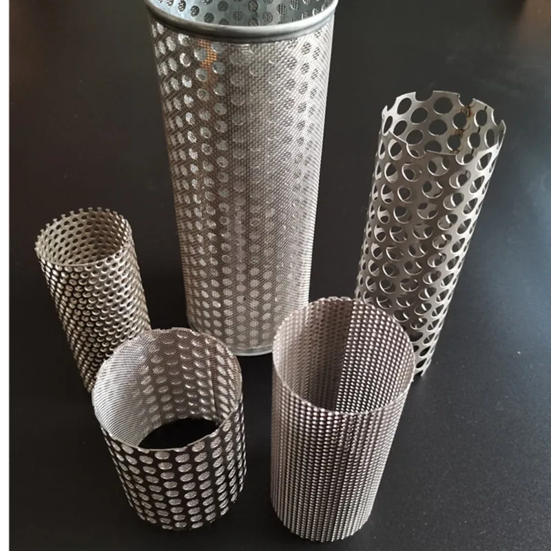 Custom 1 inch 2 inch diameter SS 304 stainless steel 304 316 titanium perforated wire mesh metal cylinder filter tube