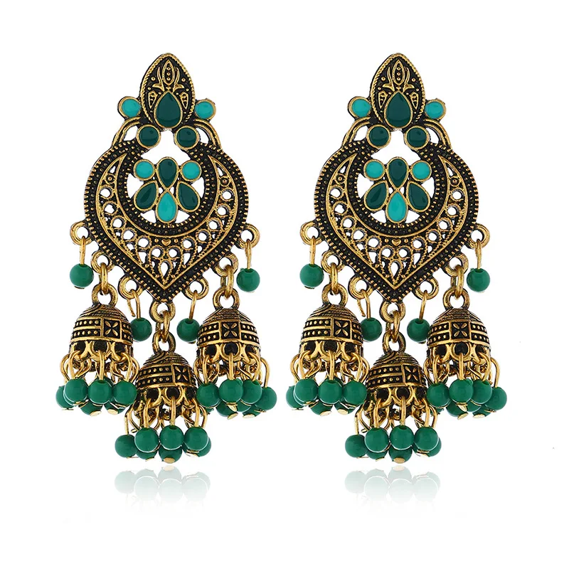 MINHIN Indian Oxidized Silver Beads Chandelier Silver Polki Jhumki Jhumka Earrings