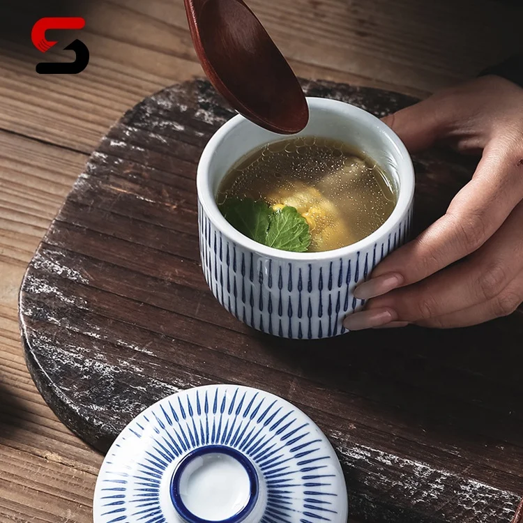 Japanese Miso Soup Bowls With Lid And Spoon Ceramic Rice Bowl Noodle Bowl Set For Home Kitchen Set Of 4 Egg Custard Steaming Cup