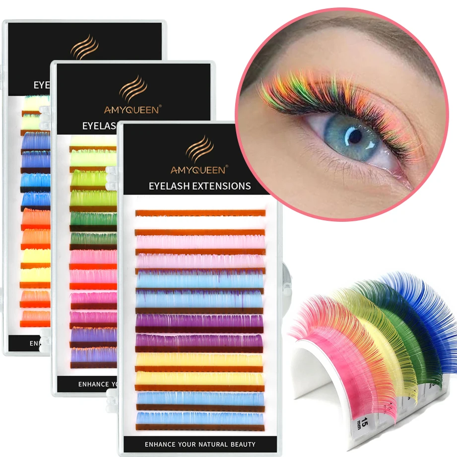 Factory Price Korean PBT Color Lash Extension Colorful Volume Individual Eyelash Extensions