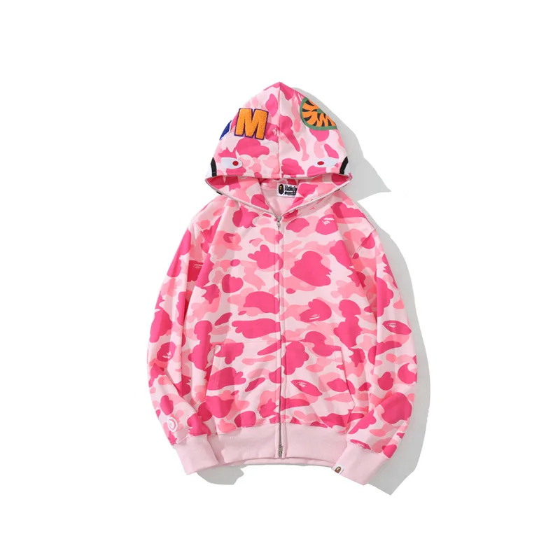 100% Cotton High Quality Bathing Ape Shark Camo Zip Streetwear Unisex Men Women Bapees Hoodie Jacket for Autumn