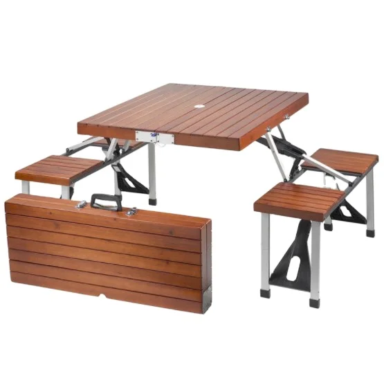 Modern fashion design multi-functional folding desk and chair set outdoor wood furniture Camping tables