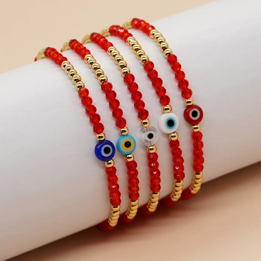 Wholesale Friendship Handmade Natural Glass Beads Red String  Adjustable Evil Eye Bracelets