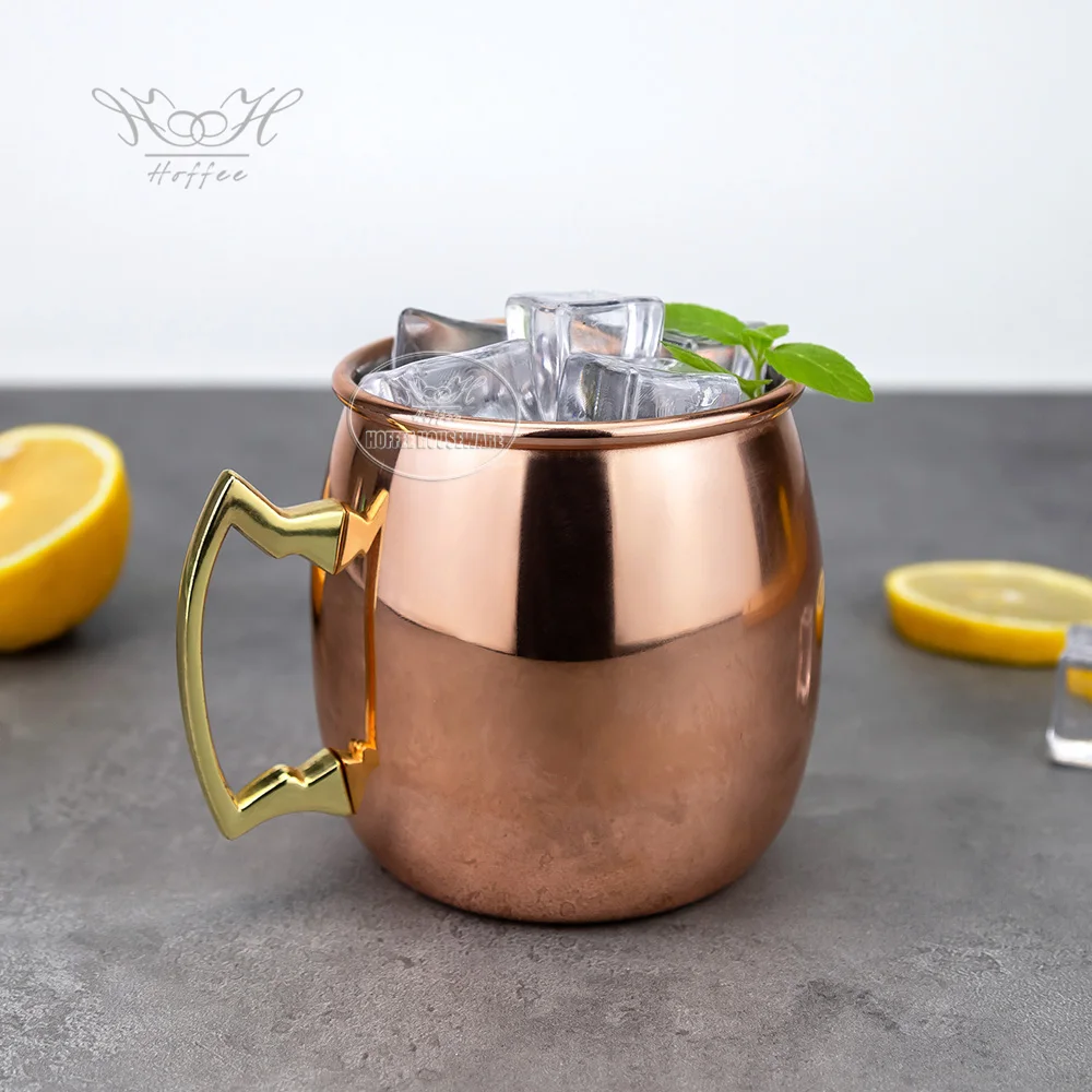 Bar Lux 550ml Moscow Mule Solid Copper Mugs 304 Stainless Steel Barrel Mug Rose Gold Drink Jug Metal Cocktail Glass