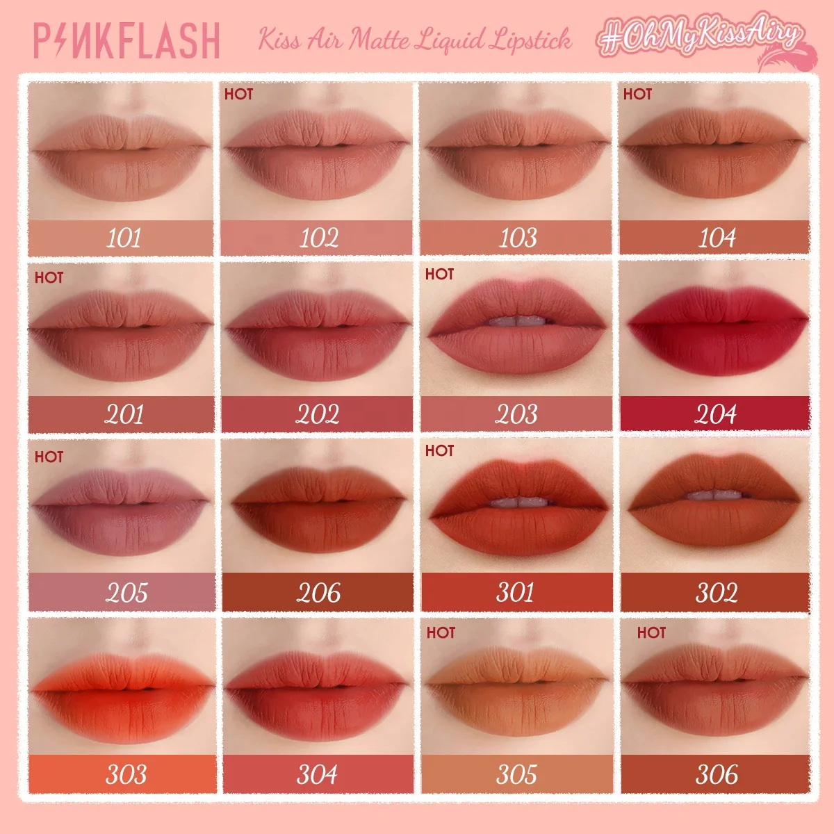 PINKFLASH Matte Lipstick Makeup 16 Color Long Lasting Liquid Lip Stick Nude Lip Tint Make Up Waterproof Lip Gloss Blusher