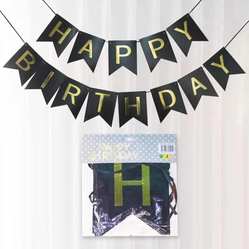 Happy Birthday Signs Birthday Banner Supplier Gold Printing Paper Birthday Banner