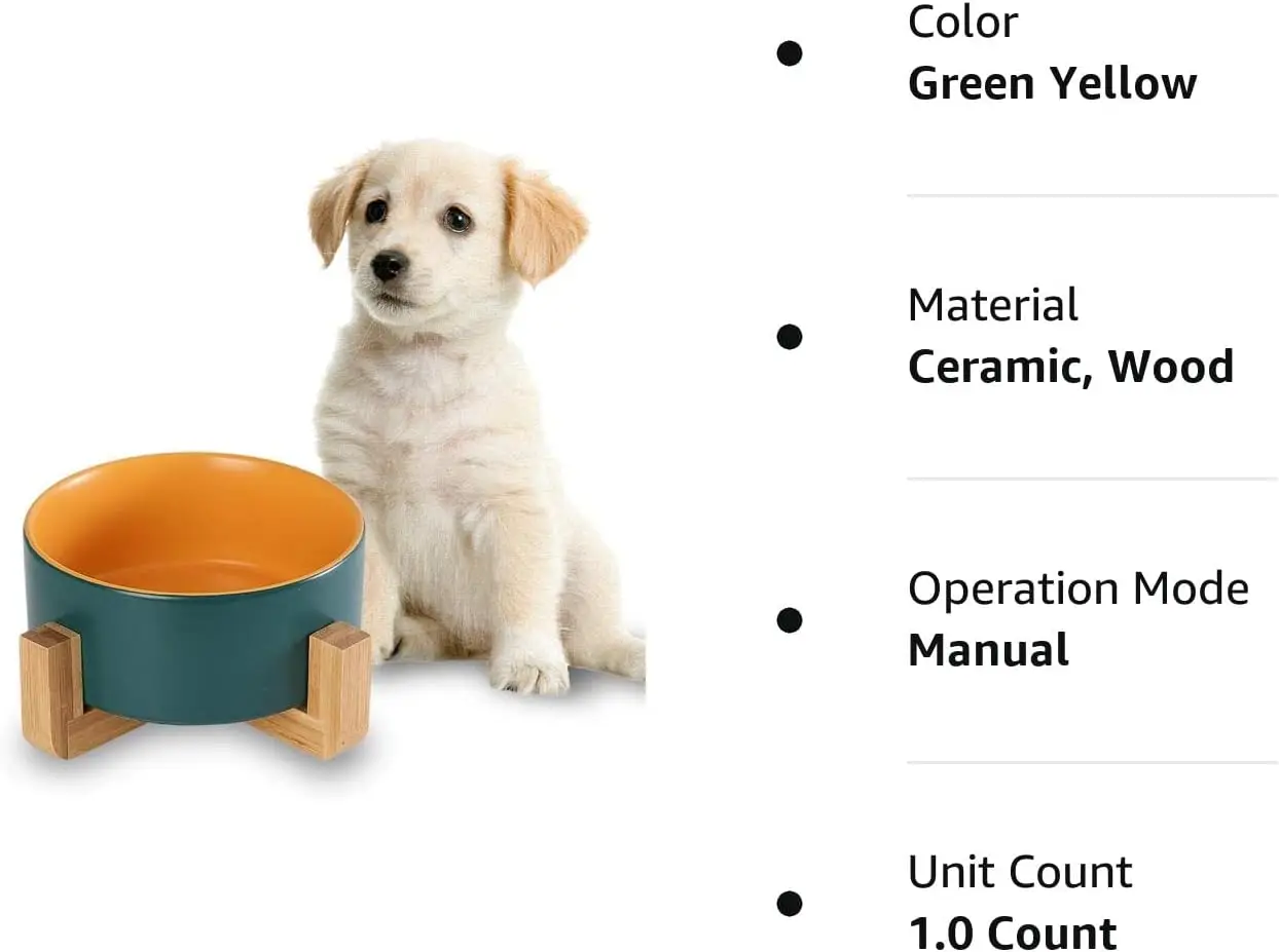 Bright Colored Ceramic Cat Dog Feeding Bowl Wooden Bowl Holder Handmade Fashion Bamboo Wooden Pet Feeder