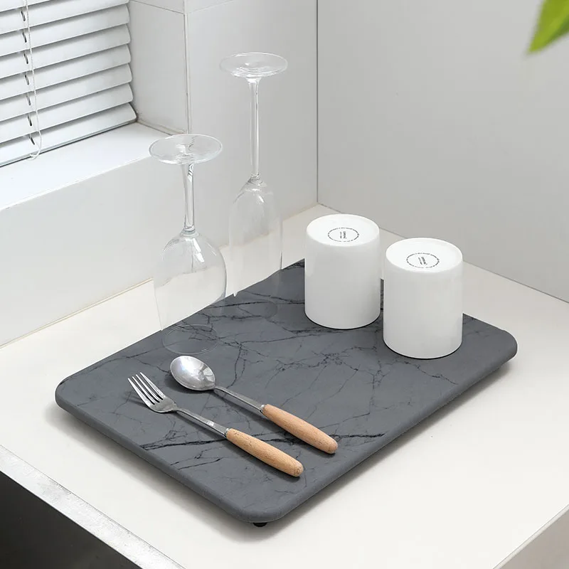 Kitchen Dish Drying Mat Non-Slip Kitchen Quick Dry Mat Fast Absorbent Stone Dish Drying Mat for Kitchen Counter