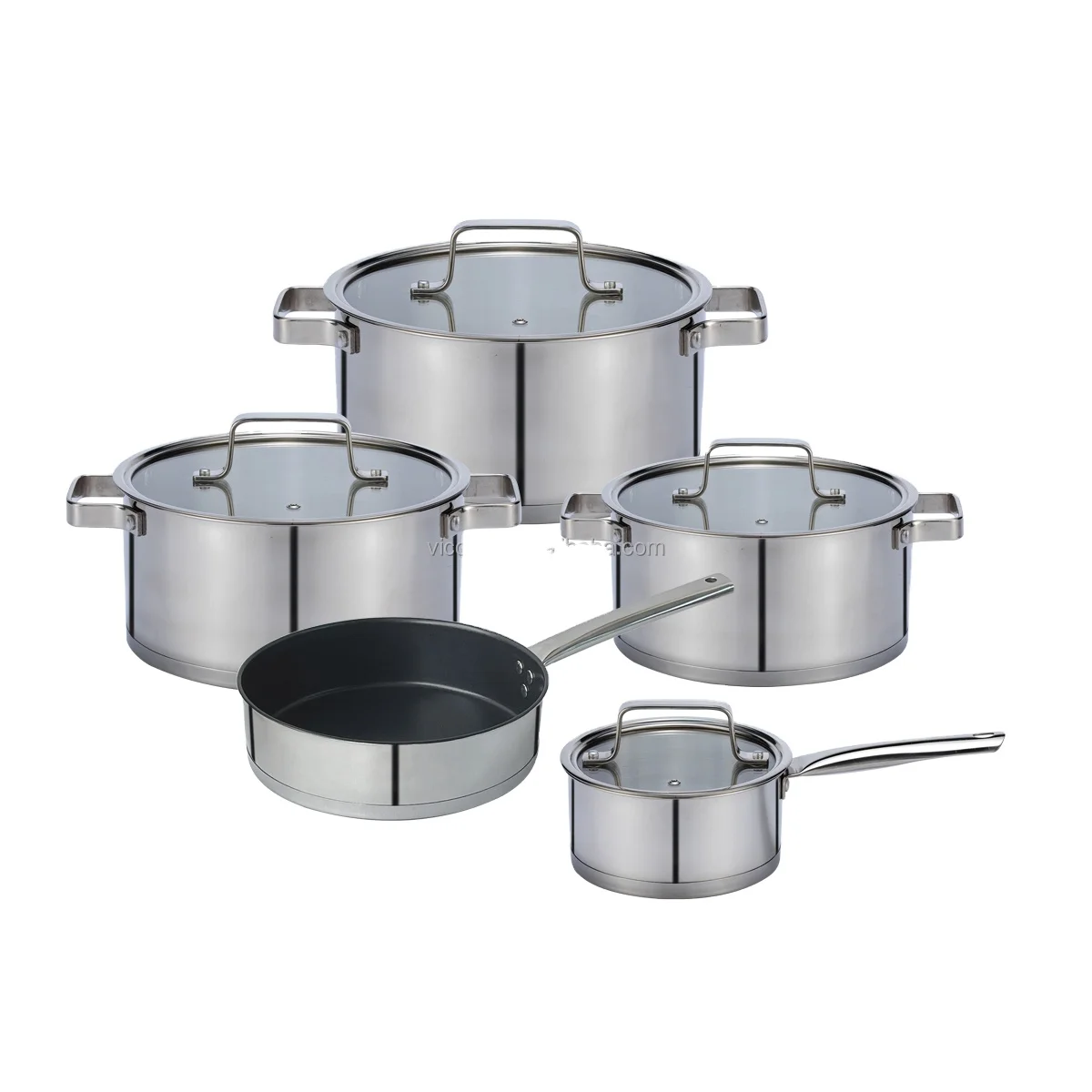 Fashionable Desgin Cookware 9pcs Cooking Sets Stainless Steel Pans Pots Deep Skillet