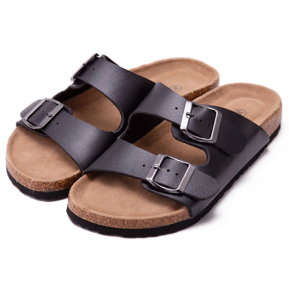 Adjustable Flat Leather Casual Sandals with Arch Support for Women & Ladies Youth Suede Slide Cork Slippers for Teenagers/Girls