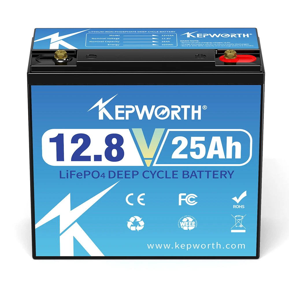 Good Selling Kepworth Outdoor 12V 25Ah Lithium Ion LIFEPO4 Deep Cycle Battery Bulit-in BMS Solar Power Storage RV Battery
