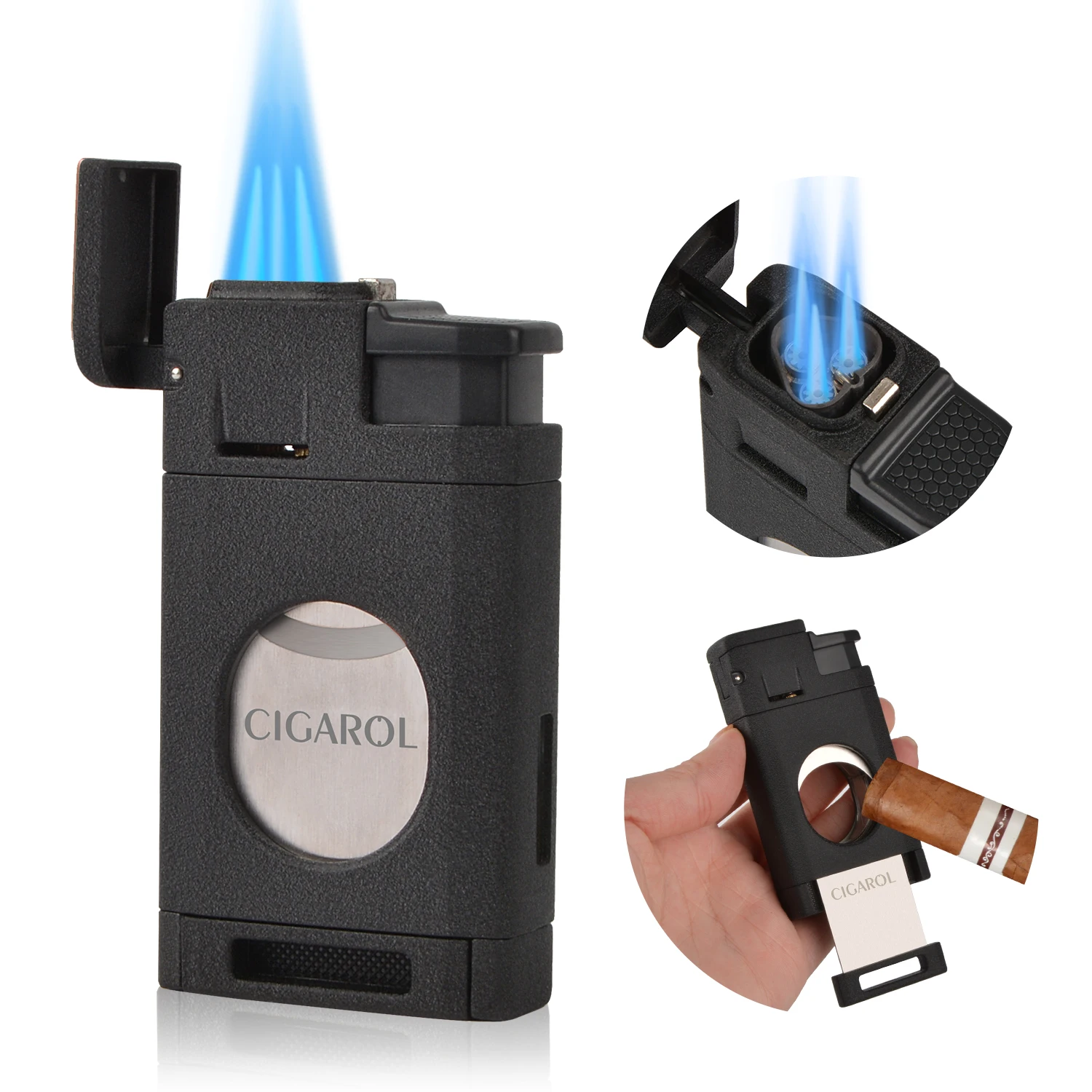 HOT sell Cigar Cigarette Lighter Strong Windproof Three Fires Torch Lighter Zinc Alloy Four Colors Cigar Lighter