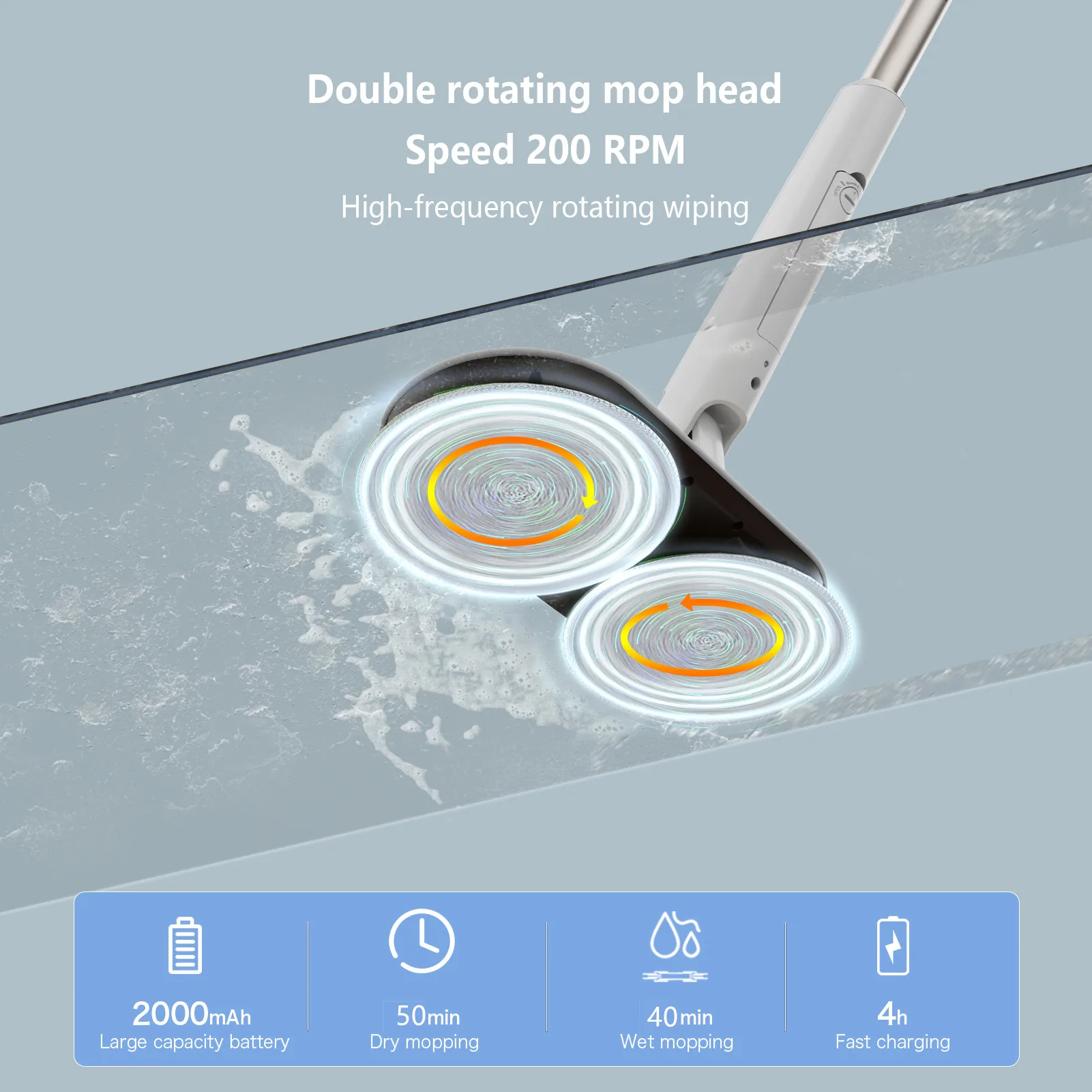 Water Spraying LED Lighting Waxing and Polishing Multi-function Cordless Electric Cleaning Floor Spray Mop With Electrolysis