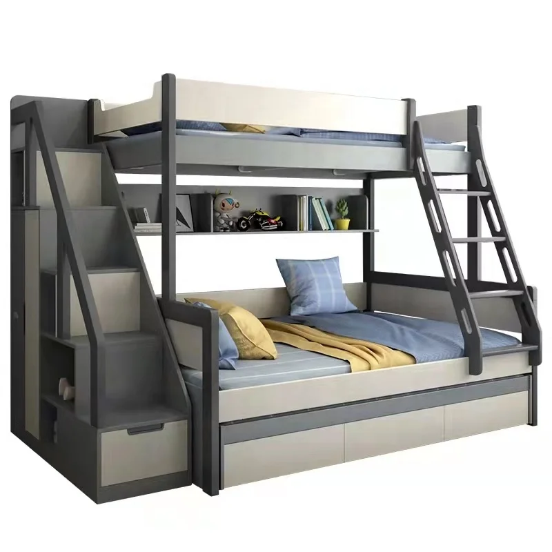 Stairs Modern House Girls Boys Frame New Wooden Double Furniture Children Kids Loft Bunk Bed With Storage
