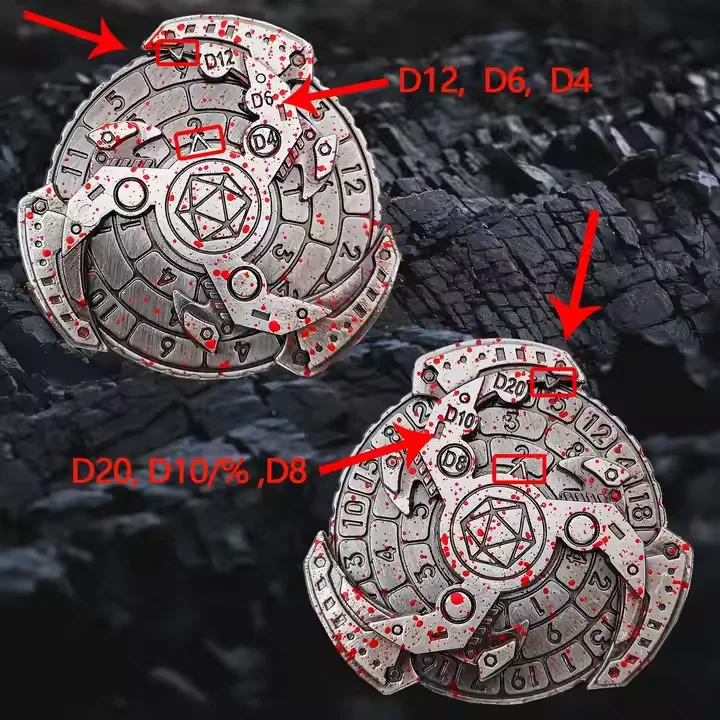 Favourite DND Rotatable D20 Mechanical Roulette Display D4 D10 D8 D6 D20 Metal Dice for Dungeons and Dragons