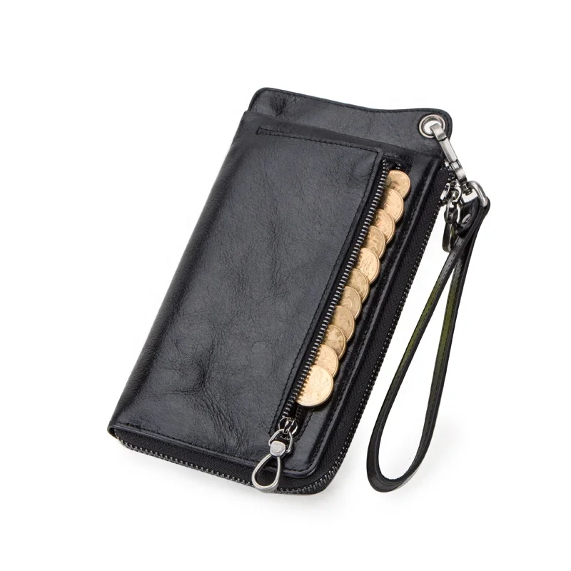 Wholesale drop ship cowhide leather outside cell phone pocket rfid blocking handle purses