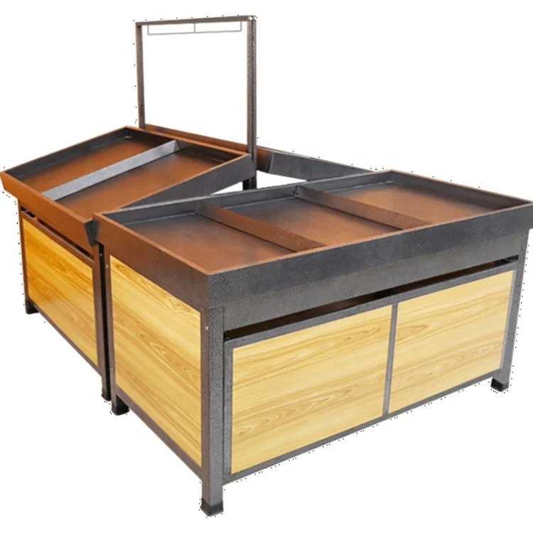 Unique Wooden Vegetables Display Shelves Supermarket Equipment for Shop Decoration