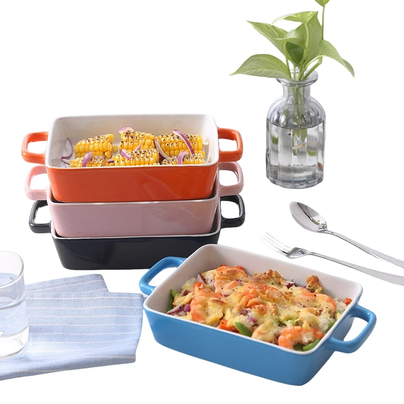 Restaurant Kitchenware Cooking Square Baking Pans Baking Tray With Two Ears Rectangular Household Kitchen Ceramic Baking Tray