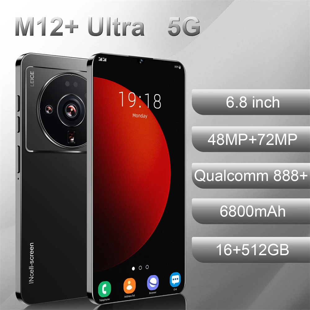 New M12 Ultra Android Phones 16+512GB Original 6.8inch 16GB+512GB Dual card large memory mobile phone 5G Smartphone