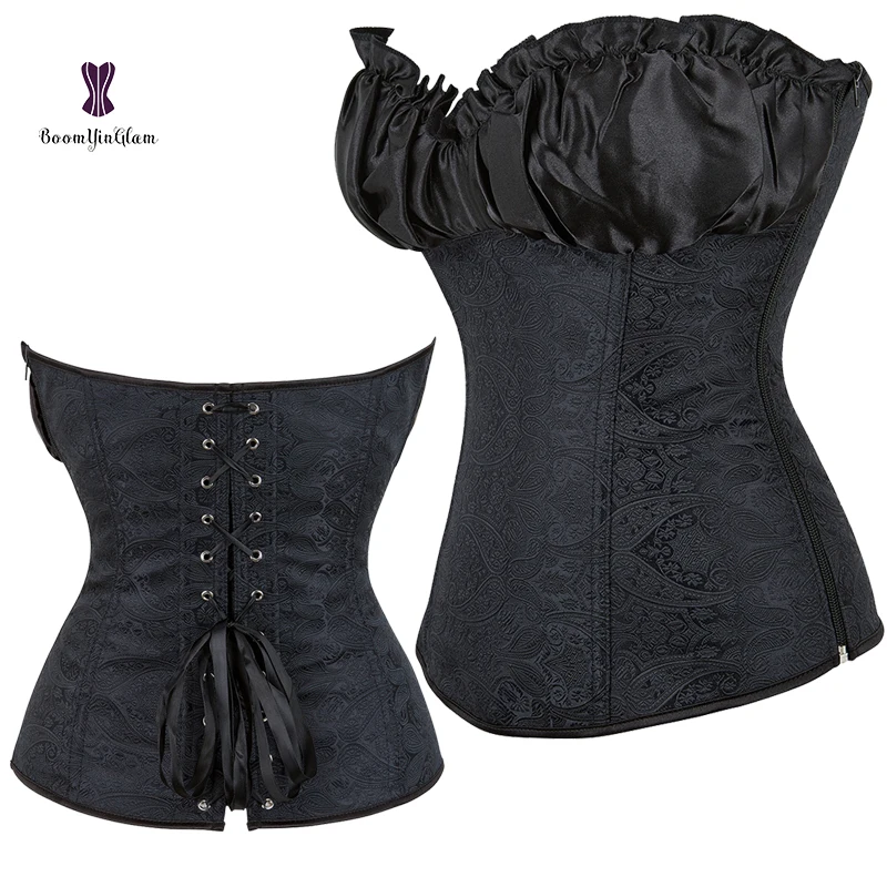Side Zip Up Zipper Corset Women Plastic Boned Bustier Shapewear Shaper Overbust Boned Floral Sexy Daily Outfit Clothing