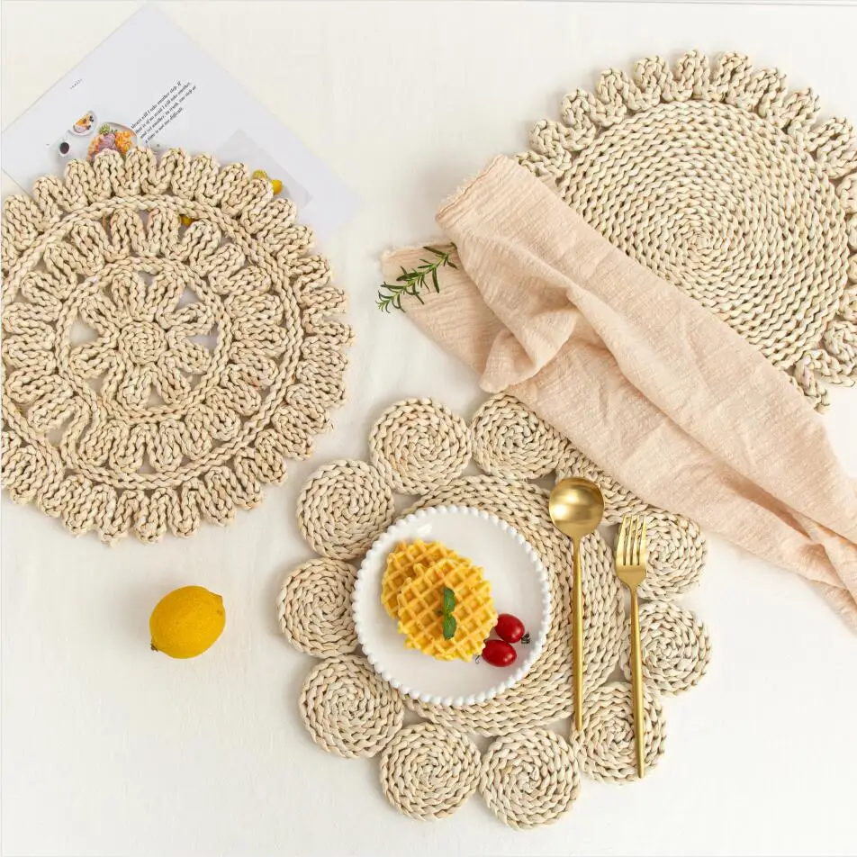 Table Mat 38cm Eco Friendly Antislip Table Decor Nature Corn Straw Weave Sun Flower Dinner Mat