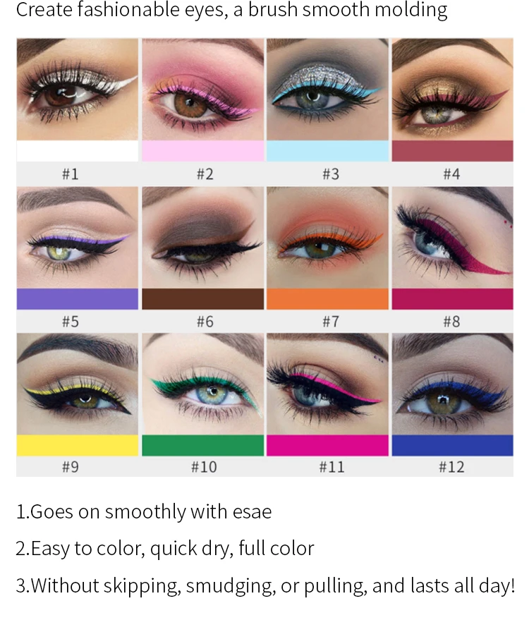 9 colors Super Slim colorful Eye liner no smudging easy to color waterproof liquid eyeliner pen