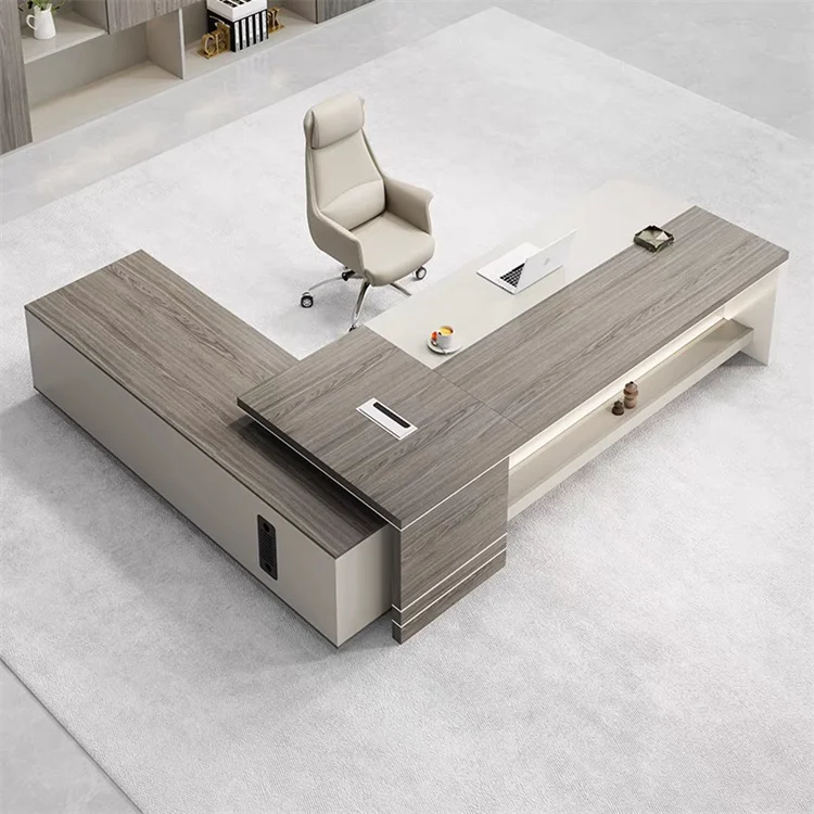 Hot Sale High End  Office Furniture L Shaped Boos Computer Table  Drawer Managers CEO Wooden Office Desks