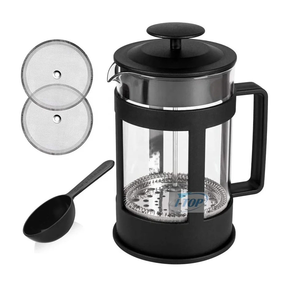 hot sale 304 Filter Screens Mini Portable heat-resisting Glass Outdoor Camping travel Plastic french press coffee make