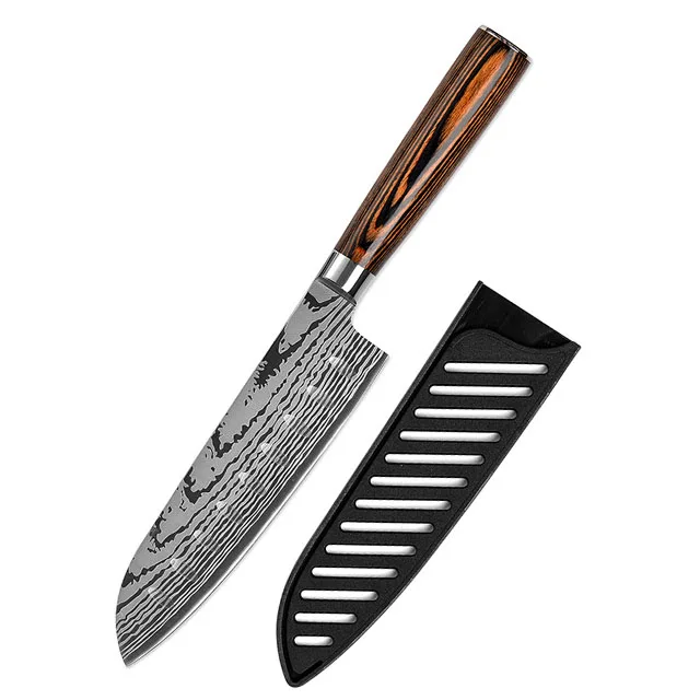 7 inch santoku knife with protective sleeve pakkawood  handle  for restaurants hot sell in America market