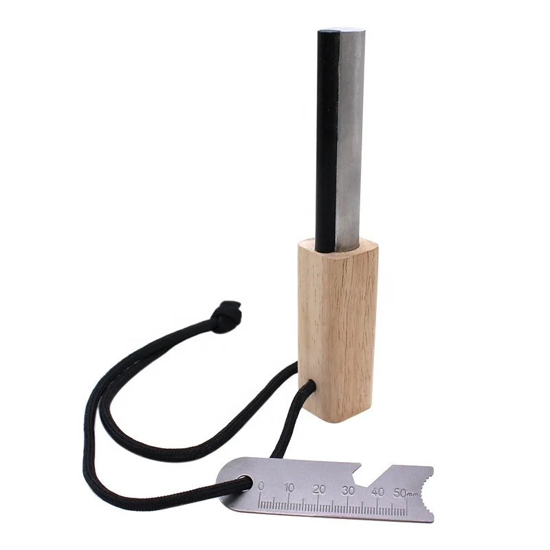 Best Emergency Waterproof Survival Fire Starter Magnesium Ferro Rod Combo with Wood Handle