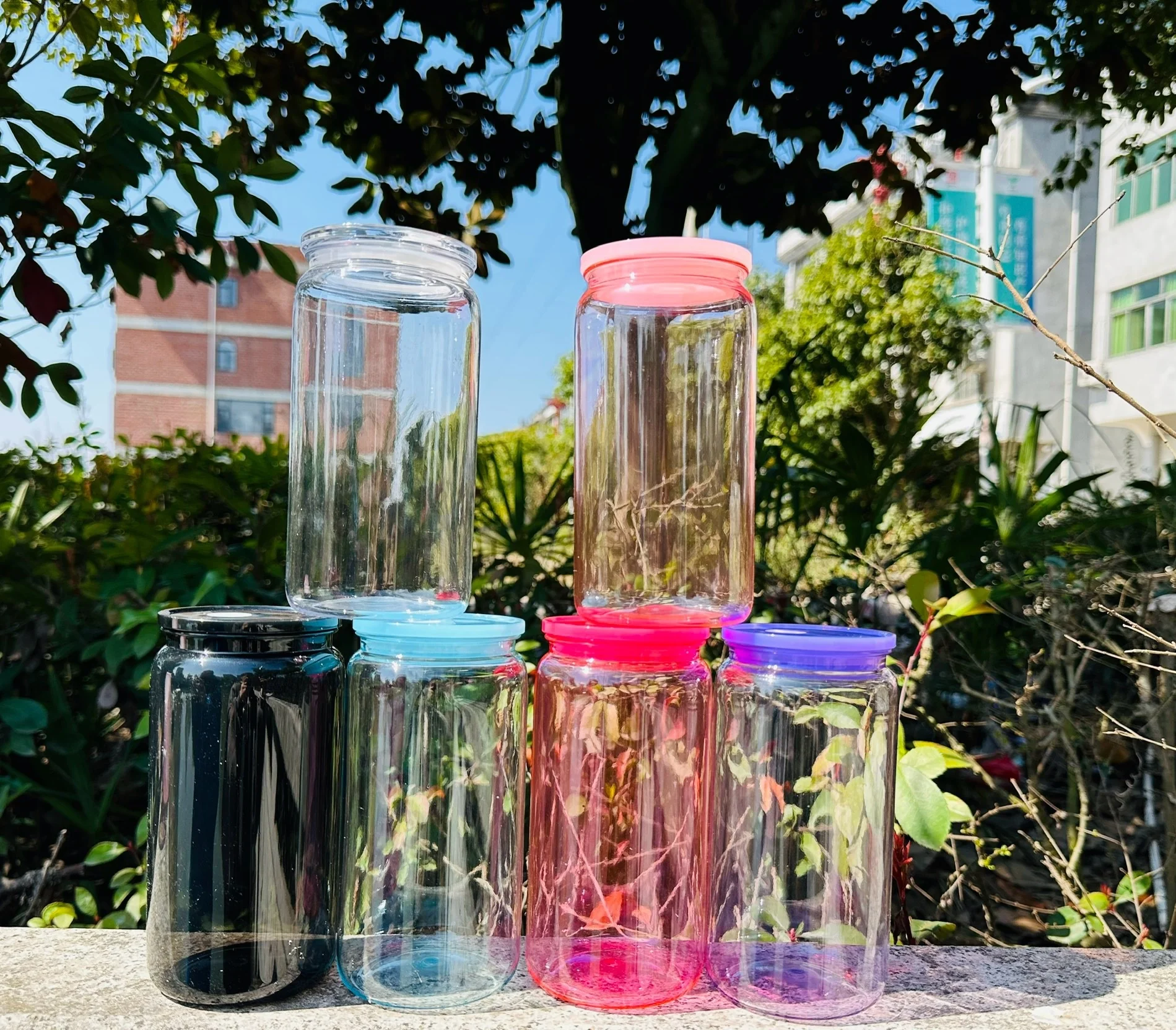 16oz Color Plastic Mason Cup Sturdy Drop resistant Plastic cup Simple office cup Simple plastic cans