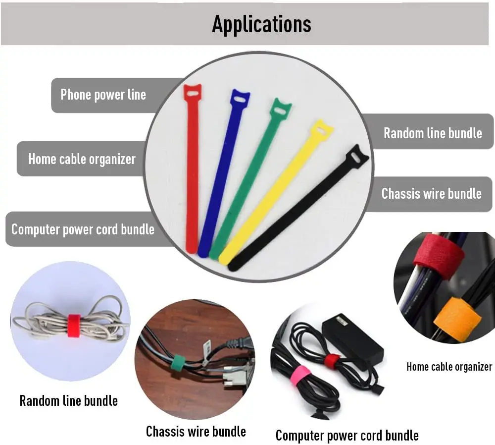 Custom logo fastener strap hook and loop cable tie