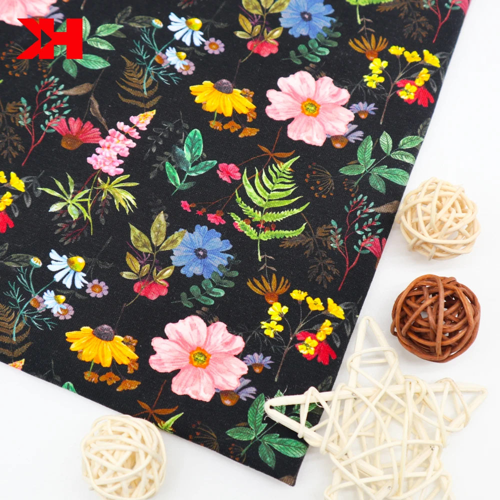 Kahn spandex and cotton floral fabric cotton fabric custom jersey textile