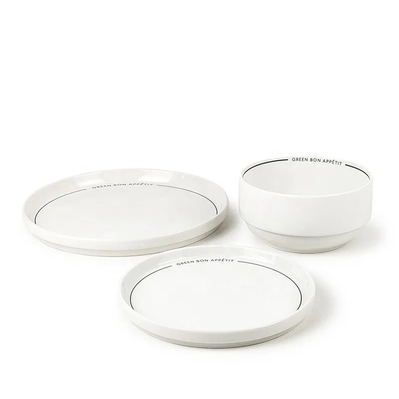 Hot Sale Porcelain Dishes & Plates Sets Germany Fine Porcelain 18pcs Dinner Set with Simple Line Design
