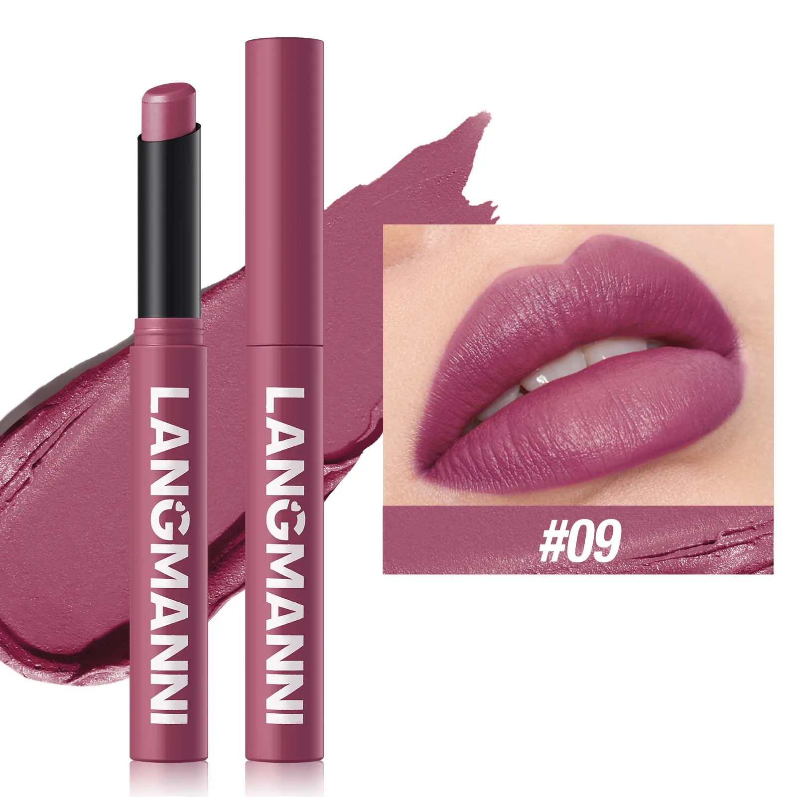 langmanni 12-color New matte matte lip gloss Pearl easy to color soft brush lip gloss Long Lasting Waterproof Non-stick Cup