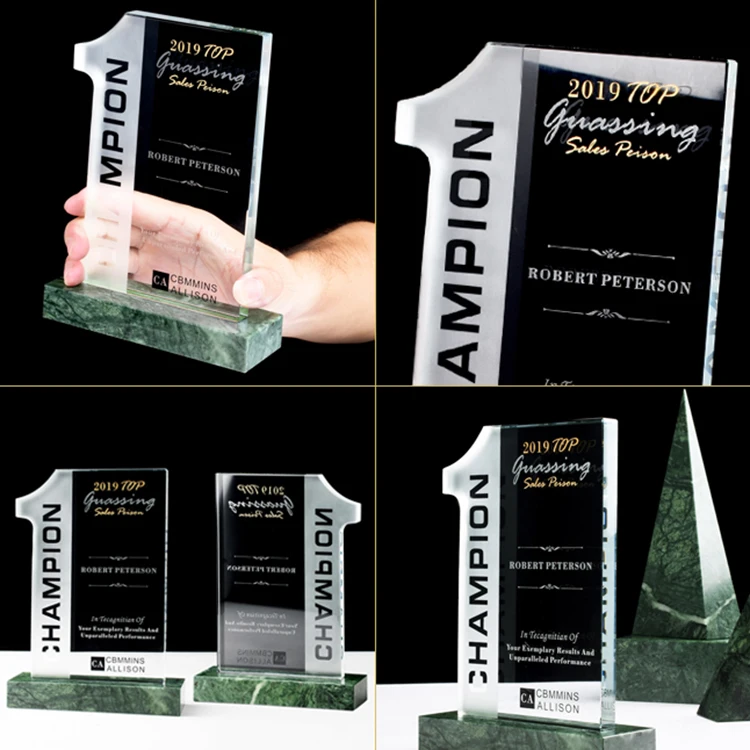 
Number 1 one shaped plaque Crystal Award trophies with marble base 