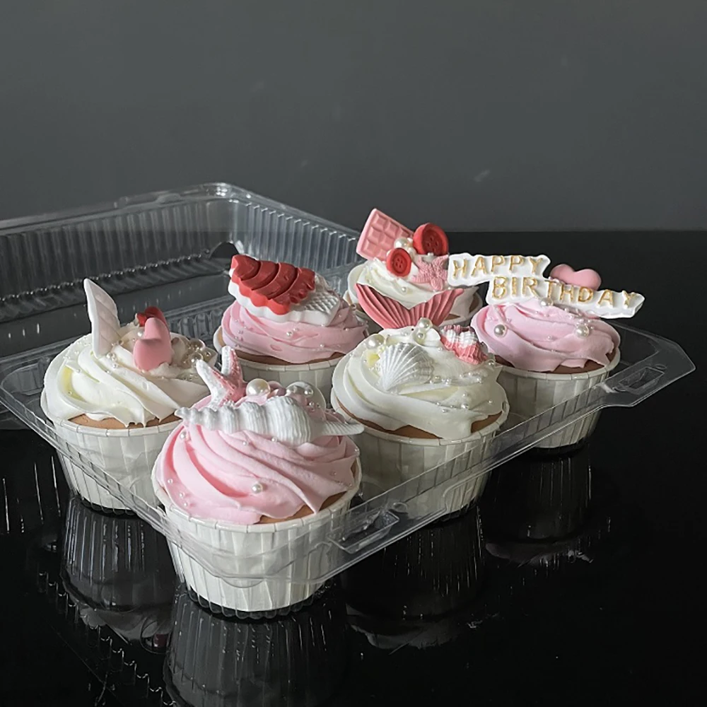 High quality custom cupcake container for bakery disposable plastic cupcake clear box take away 6 pack cupcake packaging