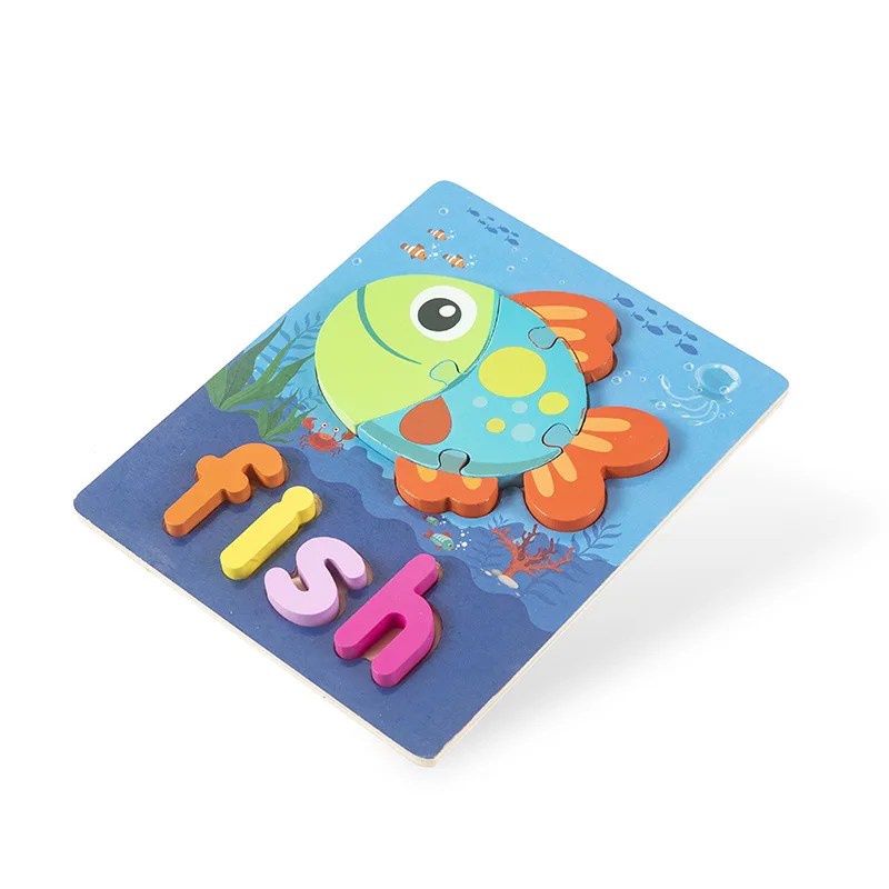 Animal Shape Jigsaw Puzzles Montessori Educational Toys with Alphabet Spelling Wooden Educational Jigsaw Puzzle